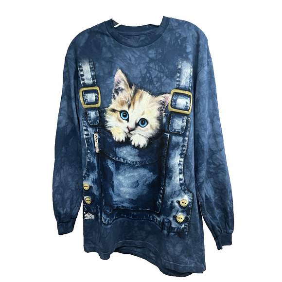 The Mountain Other - The Mountain Mens Blue Tie Dye Pocket Kitten Graphic T-Shirt Medium Stretch